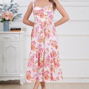 EFOGEP Women's Floral Corset /Cottagecore Midi Dress w/ Pockets Sz: XL Floral